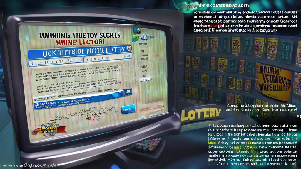 A futuristic computer screen showing a winning lottery ticket with the numbers highlighted, with a caption that says Unlocking the secrets of a successful